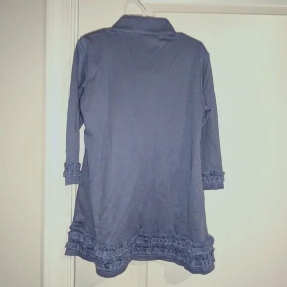 *3 FOR $9* NEW Navy Jane Solid Jacqueline Long Sleeve Knee Length Ruffled Dress - Picture 2 of 3